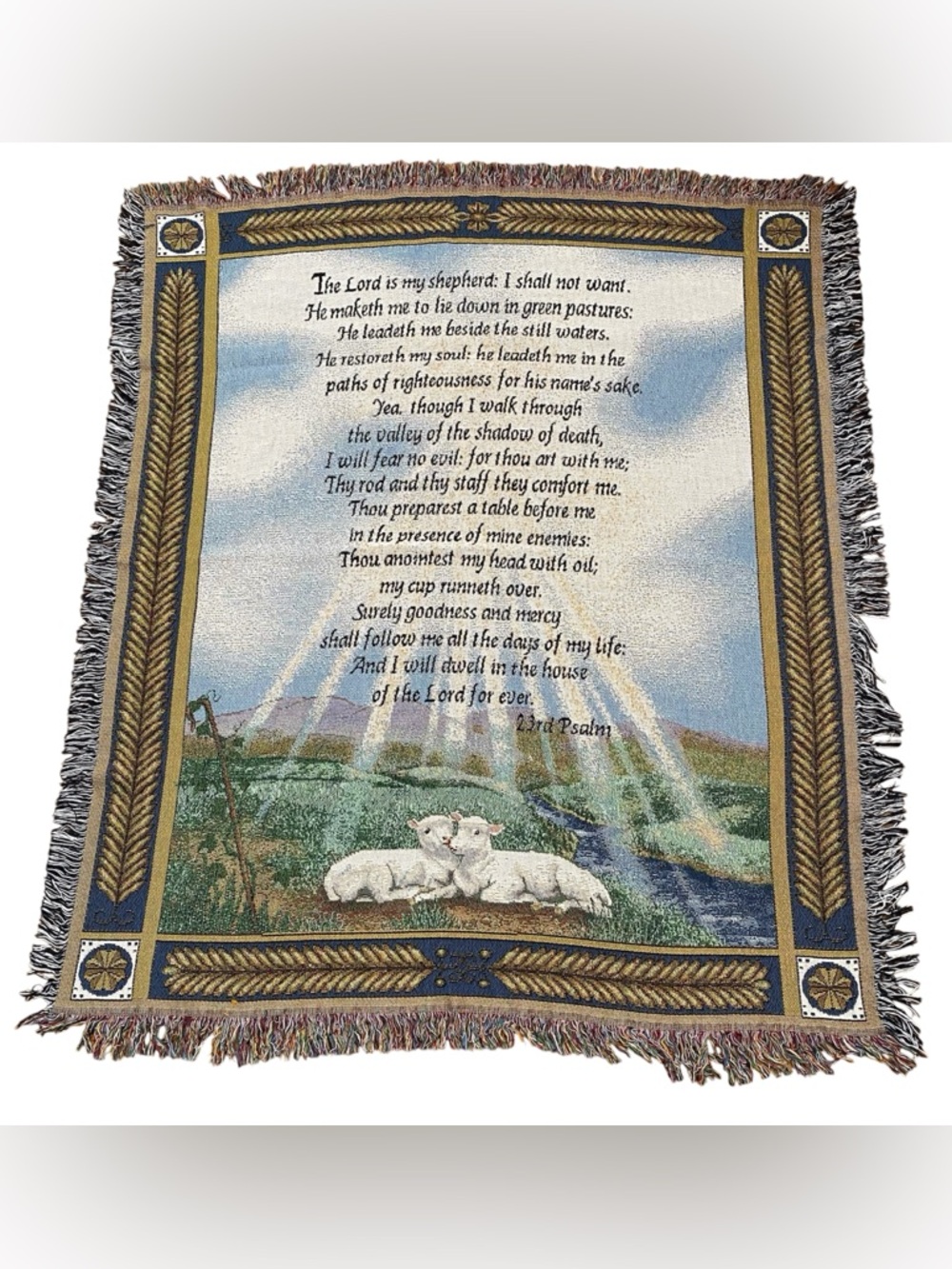 Vintage 23rd Psalms Religious Tapestry Throw